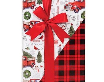 Country Farm Truck Reversible Christmas Glossy Gift Wrap | Truck Gift Wrap | Farmer Gifts | Farmhouse Wrapping Paper | Christmas Gifts