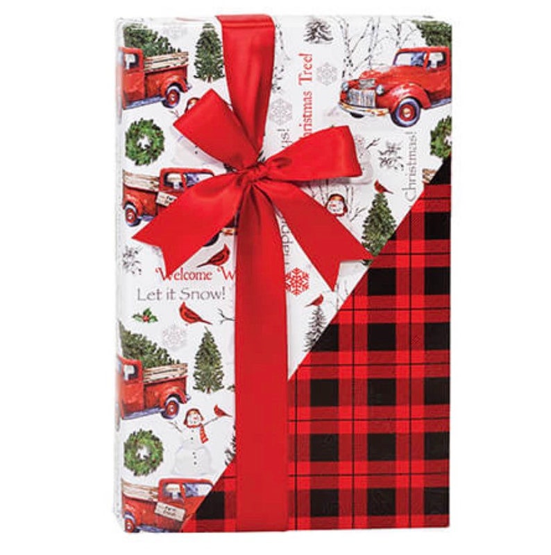 Country Farm Truck Reversible Christmas Glossy Gift Wrap Truck Gift