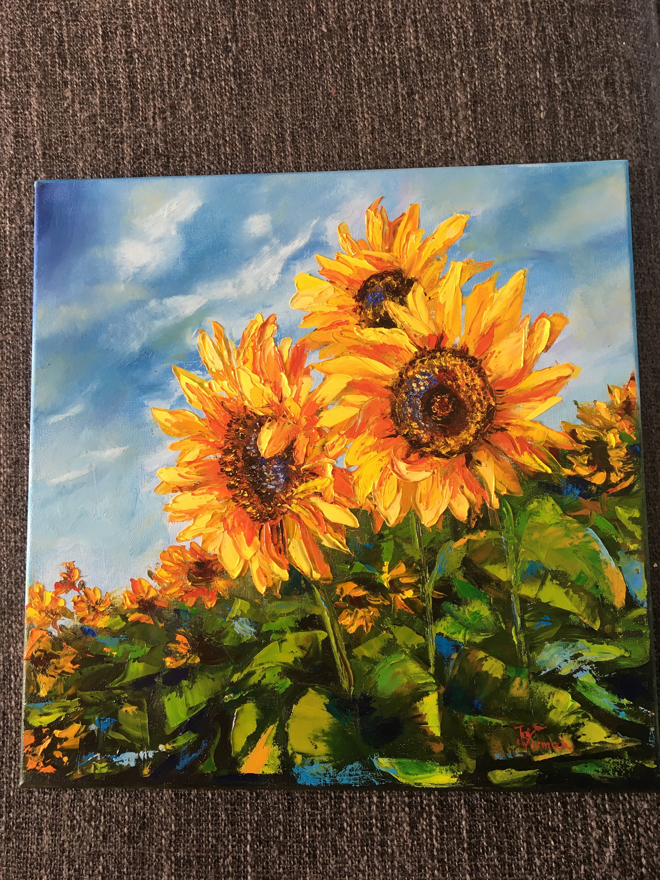 Sunflowers, Custom Oil Painting on Stretched Canvas 40x40cm