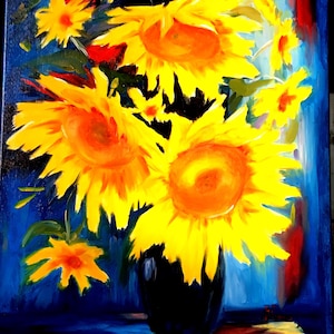 Sunflowers oil painting, wall deco, floral painting, oil still life painting ,sunflowers in a vase, flowers, gift ideas, original painting