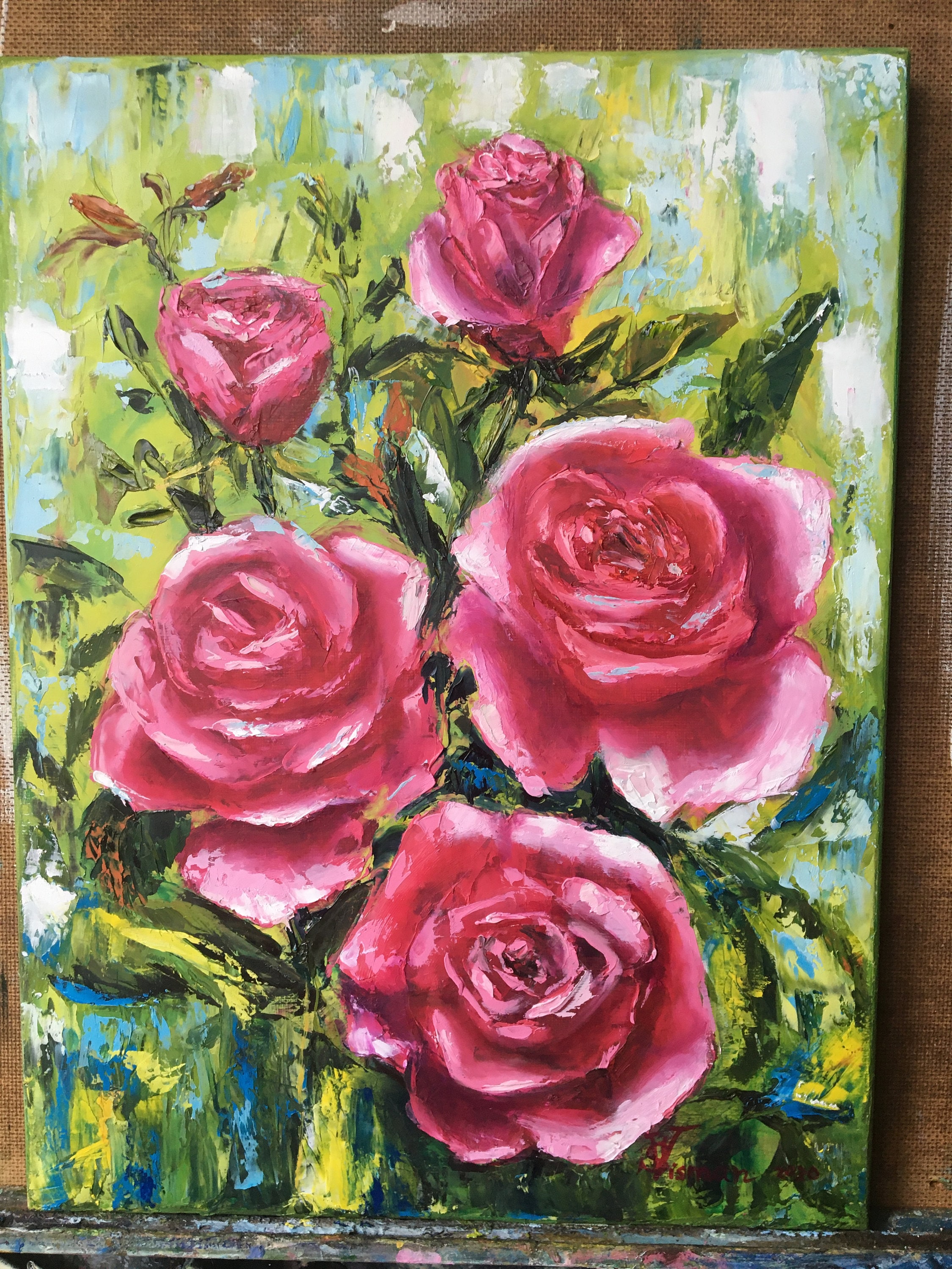 Pink Roses ,oil Painting on Canvas, Roses and Art, Wall Deco, Gift for