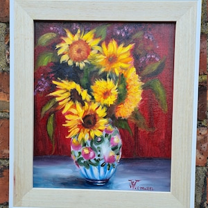Bouquet of sunflowers, original oil painting ,gift for friend, wall deco