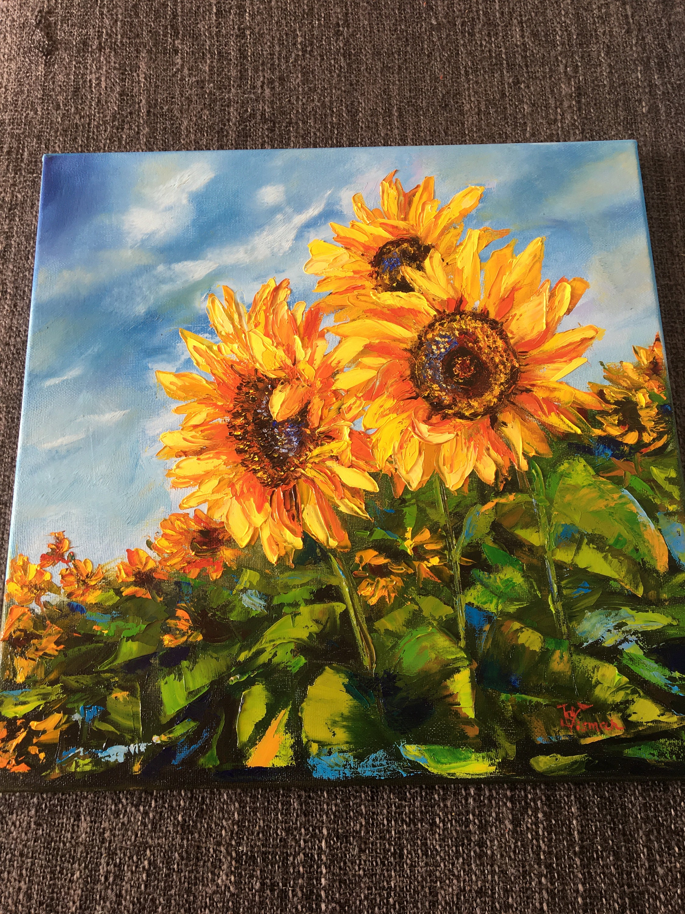Sunflowers, Custom Oil Painting on Stretched Canvas 40x40cm