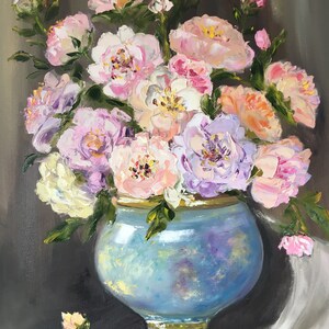 Wild Roses original Ölgemälde auf Leinwand 50cmx40cm, rosa Wildrosen für Geschenk, Wanddekor