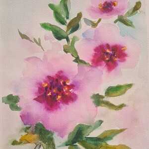 Original Pink Floral Watercolour Painting: Unframed Wall Art, gift