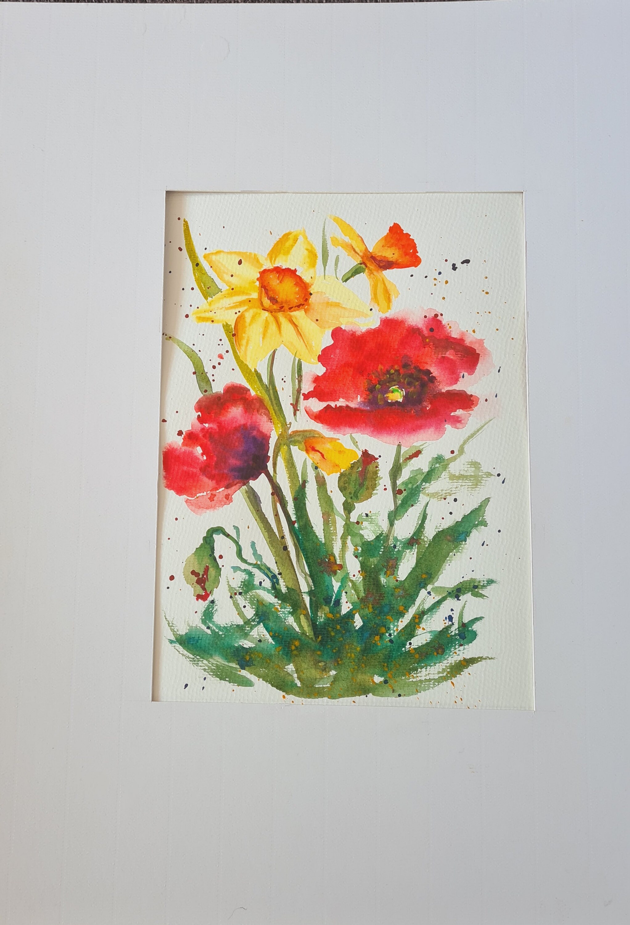 Daffodil and red poppies watercolour painting floral Etsy