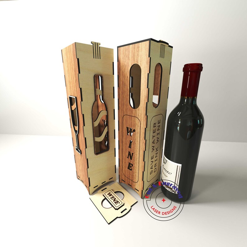 Wine bottle gift box SVG files for cnc laser cutter Etsy