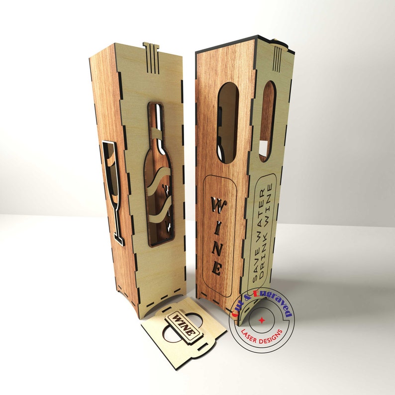 Wine bottle gift box SVG files for cnc laser cutter Etsy