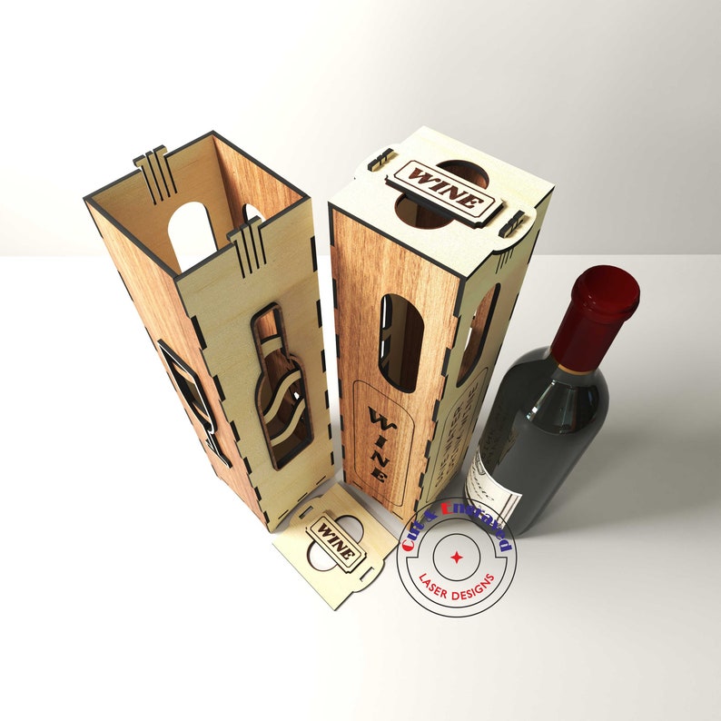 Wine bottle gift box SVG files for cnc laser cutter Etsy