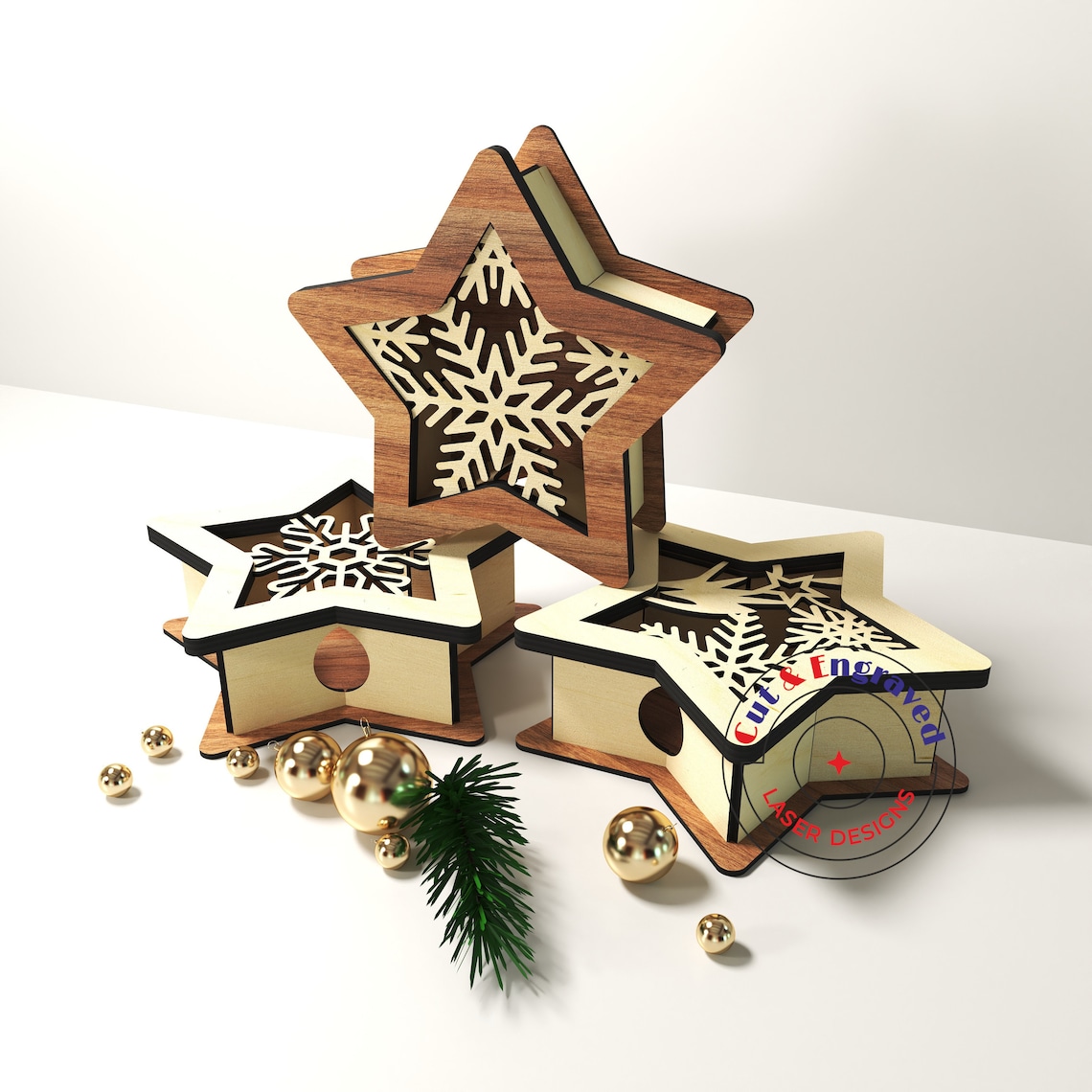 3 Styles of Christmas Light Box Svg and Dxf Vector Files for Etsy