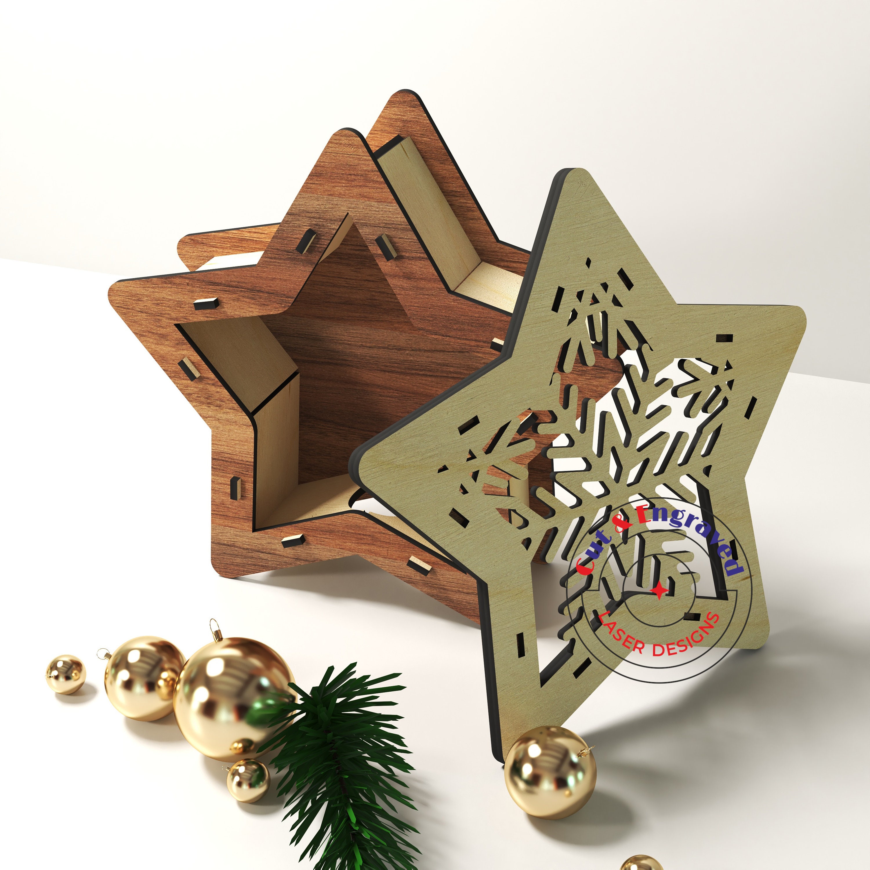 3 styles of Christmas light box svg and dxf vector files for Etsy