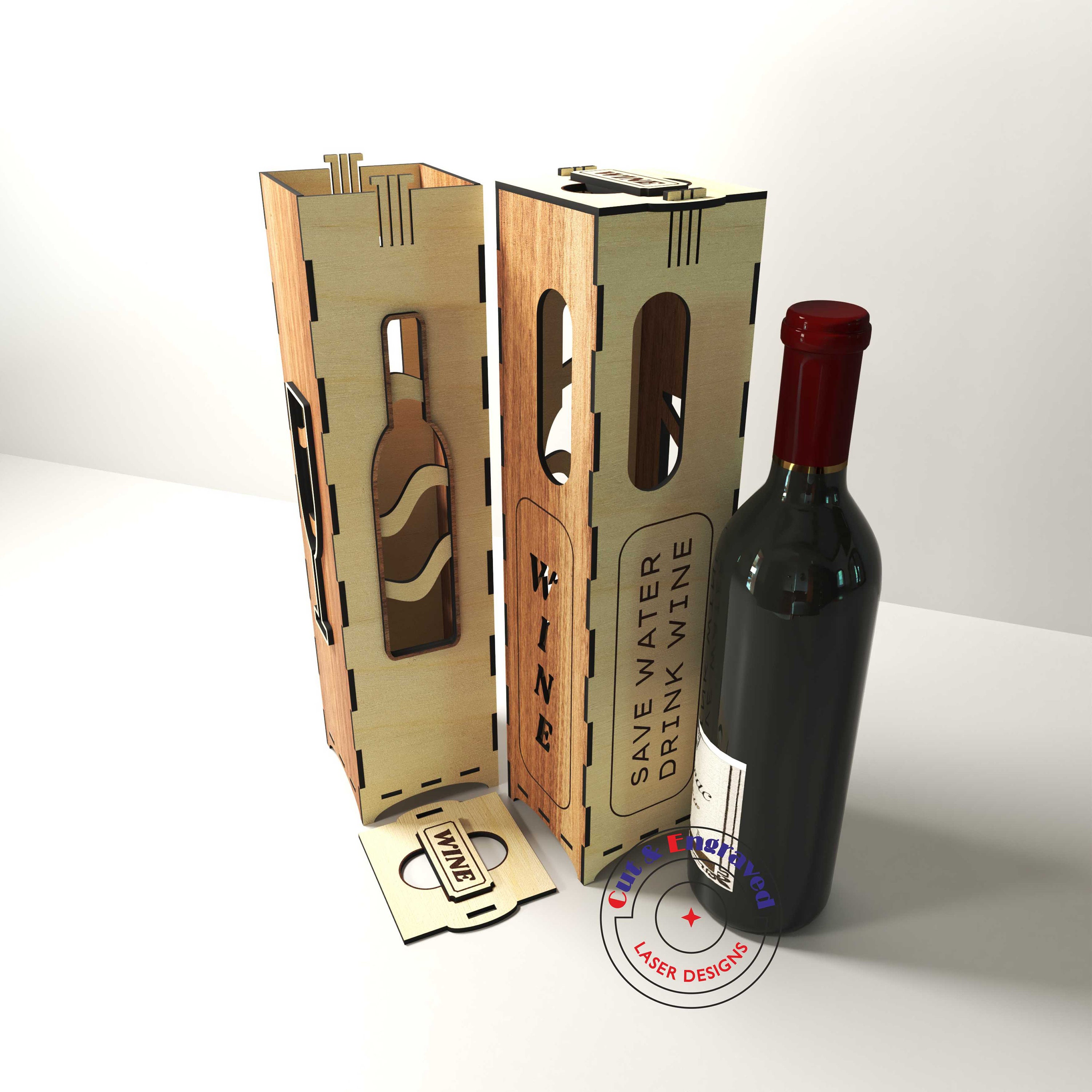 Download Wine Bottle Gift Box Svg Files For Cnc Laser Cutter Etsy