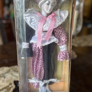 1990s Dandee Royal Jester 18” Porcelain Doll in Elegant Pink and Purple outfit