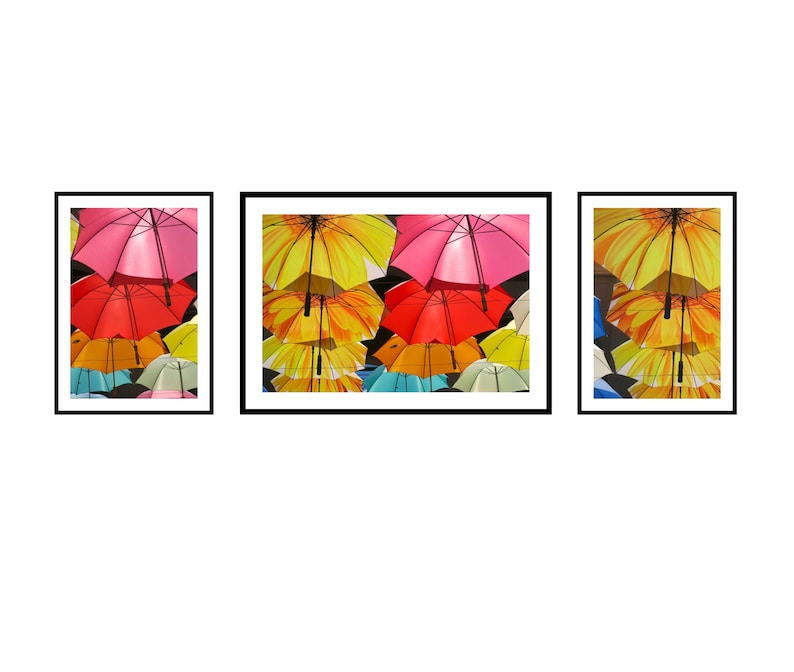 Colourful Print Set of 3 Umbrella Art for Walls Urban Street image 0