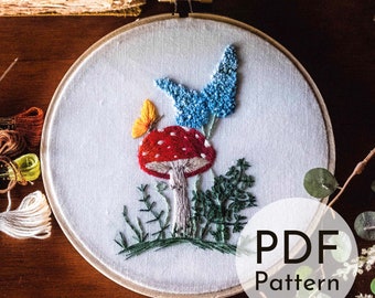 Mushroom Embroidery Pattern Mushroom Hand Embroidery Digital Pattern Embroidery Guide Fly Agaric Beginner Embroidery Needle Painting