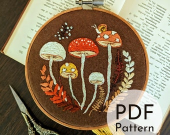Autumn Mushroom Embroidery Pattern, Beginner DIY (PDF Pattern)