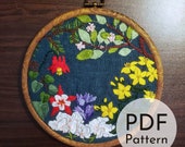 Wildflower Embroidery Pattern - Digital Download PDF - Embroidery Guide, Tutorial - Floral Wreath Embroidery