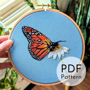 Butterfly Needle Painting Pattern, Monarch Butterfly Hand Embroidery Design, Thread Painting Tutorial, DIY Embroidery Guide