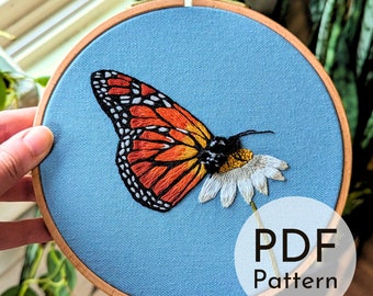 Butterfly Needle Painting Pattern, Monarch Butterfly Hand Embroidery Design, Thread Painting Tutorial, DIY Embroidery Guide