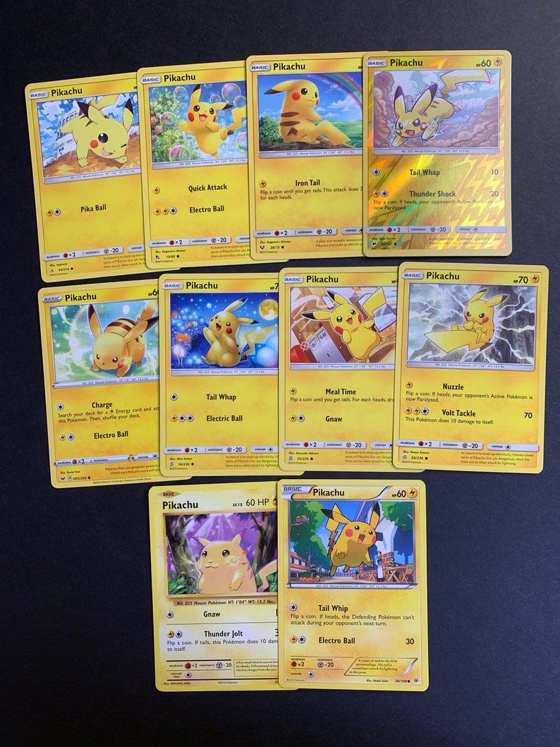 Pokemon Pikachu Card Collection 10 Different Cards Etsy