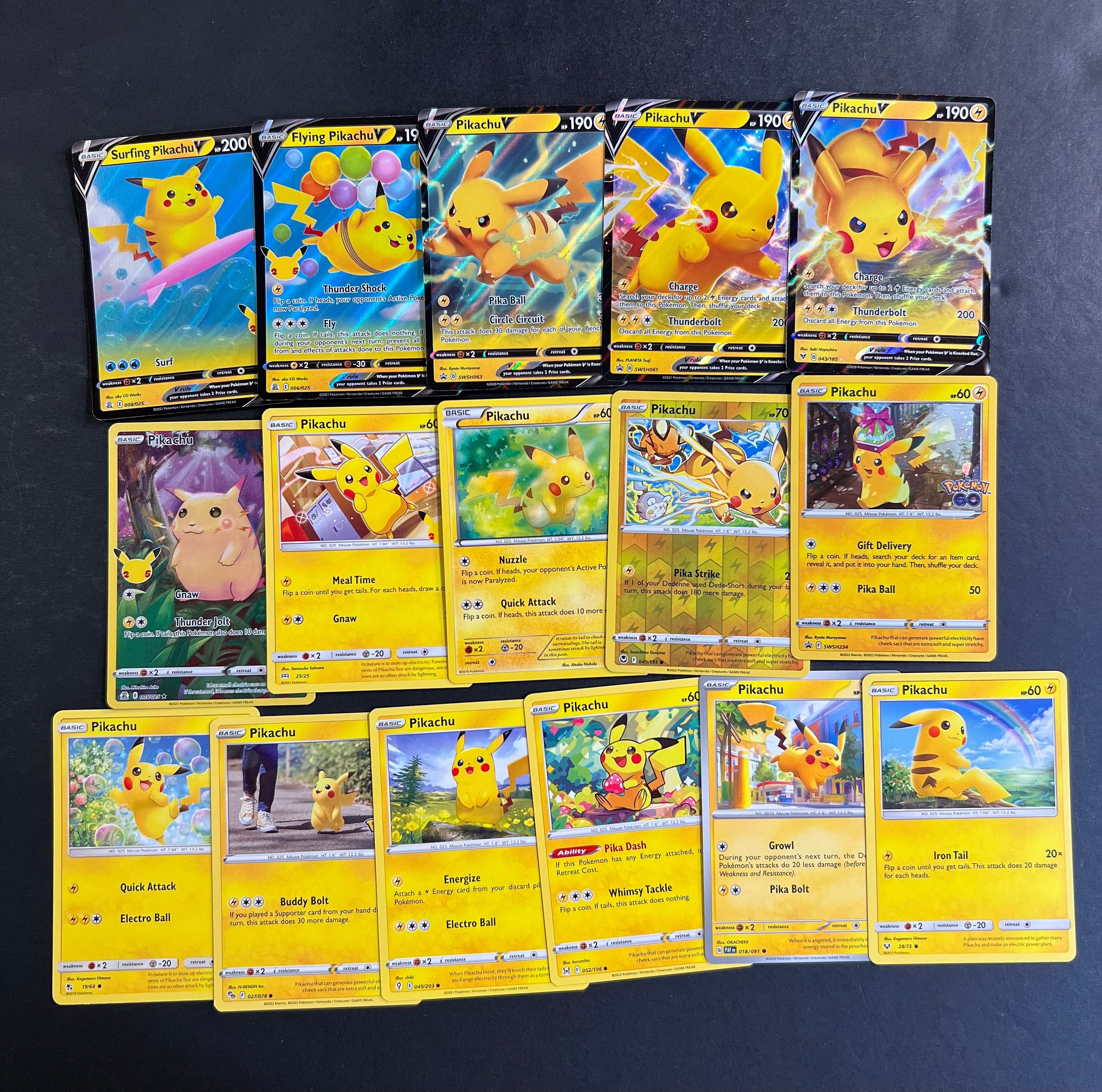 Pokemon Pikachu Card Collection - 16 Different Cards - Ultra Rare V Lot -  Etsy UK