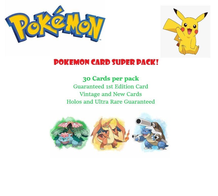 Pokemon Card Super Pack - 30 Cards per Pack - Guaranteed 1st Edition Card!  (vintage and New Cards!) - Etsy