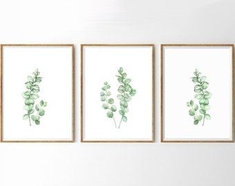 Eucalyptus Prints · Set of 3 · Botanical Printables, Kitchen Printables, Watercolor Eucalyptus Modern Wall Art, Digital Files, Plant Decor