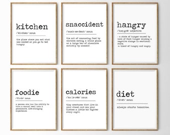 Funny Kitchen Definition Set of 12 · Kitchen Prints · Snaccident Sign · Hangry Definition · Printable Wall Art · Hangry Sign · Food Prints ·
