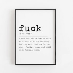 Fuck Definition, Funny Wall Art, Vulgar Gifts, Crude Gifts, Swear Word Signs, Curse Word Wall Art, Cuss Word svg, Funny Definition Wall Art