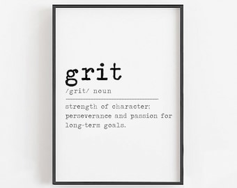 Grit Definition • Motivational Wall Decor for Office • Inspirational Wall Art for Office • Motivational Quotes for • Entrepreneur Gifts