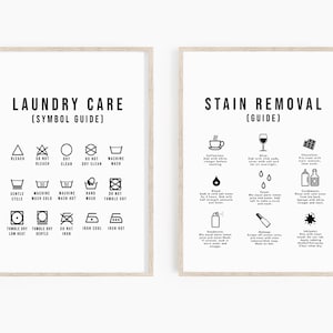 Laundry Guide 2 Print Set • Laundry Guide Sign • Printable Laundry Room Sign • Laundry Care Symbol Guide, Laundry Wall Art, Stain Removal