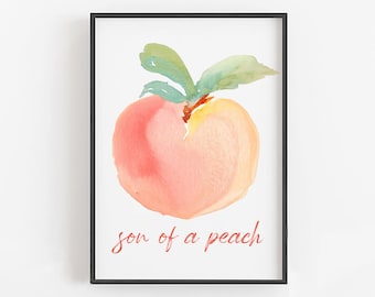 Son of a Peach Print · Funny Kitchen Sign · Funny Fruit Print, Printable Wall Art, Cute Food Puns, Funny Kitchen Decor, Funny Food Sayings