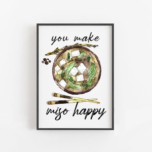 You Make Miso Happy Sign · Cute Kitchen Decor · Miso Soup · Printable Kitchen Wall Art · Kitchen Signs, Kitchen Quotes, Kitchen Wall Decor
