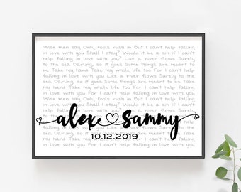 CUSTOM Song Lyrics Wall Art • Personalized Lyrics Gift for Him • Printable Custom Song Lyrics • His and Hers Wedding Song Lyrics for Bedroom