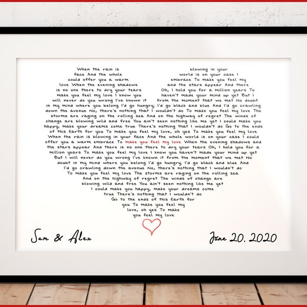 Custom Song Lyrics Heart Lyrics · Anniversary Gift for Boyfriend · Wedding Song Lyric Art · Personalized Wedding Gifts · Song Poster Print