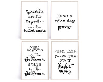Sprinkles / Cupcakes, Have a Nice Poop, What Happens, When Life Gives You • Set of 4, Funny Bathroom Printable Wall Art Sign, Digital Files