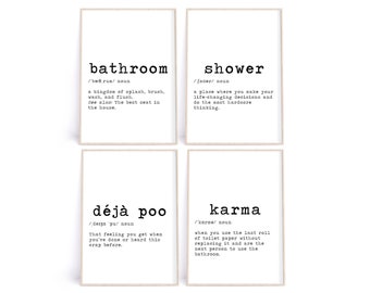 Bathroom Definitions Set of 4 Prints • Karma, Deja Poo, Four Set Bathroom Printables, Funny Bathroom Signs, Bathroom Wall Decor, Digital