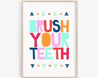 Brush Your Teeth • Bathroom Rules Printable Poster • Kids Bathroom Sign Wall Decor • Boy Girl Bathroom Art Prints • Download Digital Files