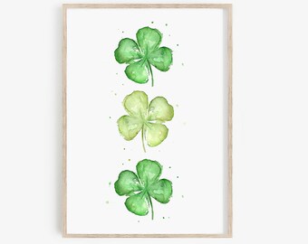 Drei vier Blatt KleeBlätter St. Patricks Day druckbare Wandkunst Grüne Kleeblätter-Druck Pattys Tag Lucky Charm irischen Druck Digitale Dateien