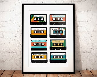 Custom Cassette Print · Retro Cassette Poster Personalized, Add Your Favorite Songs, Retro Music Wall Art Printable, Cassette Playlist Print