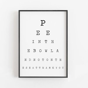Pis en el tazón y no en el letrero de la carta del ojo del baño del asiento • impresiones imprimibles de arte de la pared del baño, divertido inodoro de signos de baño, archivos digitales