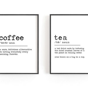 Coffee Tea Definition · Set of 2 · Funny Kitchen Sign · Printable Wall Art · Tea Sign · Tea Gift · Food Prints, Kitchen Decor, Digital Files