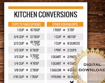 Kitchen Conversion Chart, Kitchen Cheat Sheet, Conversion Sheet, Kitchen Measurements, Printable Kitchen Chart, Baking Conversion, Download