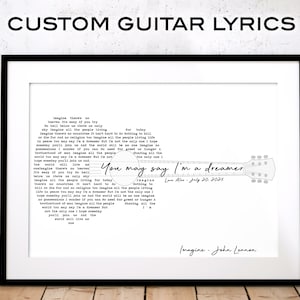 Custom Guitar Lyrics · Music Lover Gift · Personalized Song Lyrics  for Musicians, Guitar Art Print, Printable Custom Song Lyrics for Him