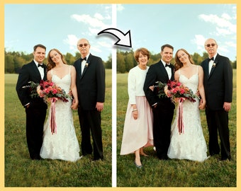 Add a Person to a Photo, A Deceased Loved One to a Wedding, Combine Different Pics, Merge People in Picture, Memorial Gift, Photoshop Family