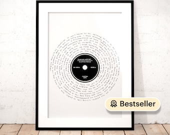Custom Vinyl Print ·  Vinyl Record Art · Personalized Song Lyrics Wall Art · Vinyl Prints, Printable Custom Song Lyrics, Wedding Song Lyrics