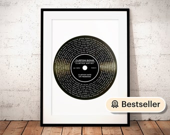 Custom Vinyl Print · Vinyl Record Art · Personalized Song Lyrics Wall Art • Vinyl Prints • Printable Custom Song Lyrics, Wedding Song Lyrics