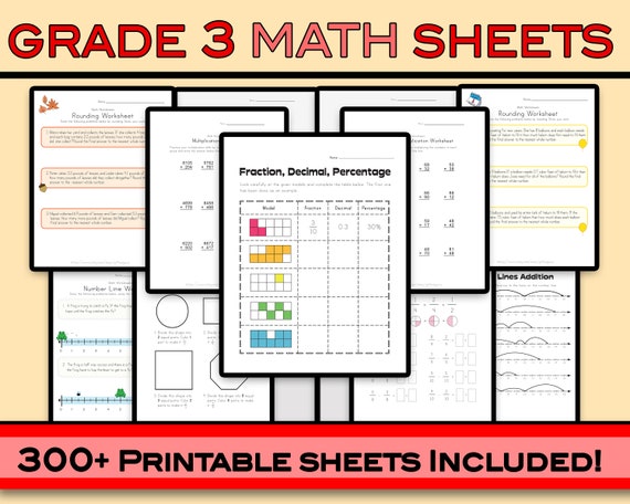 third grade math worksheets 300 sheets grade 3 math etsy australia