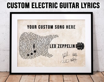 Custom Electric Guitar Lyrics · Guitar Lovers Gift · Personalized Song Lyrics · Guitar Art Print · Custom Song Lyrics, Guitar Gifts for Men
