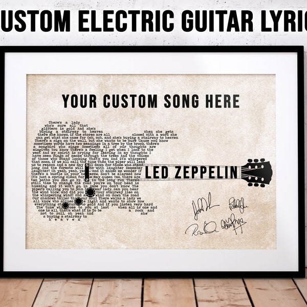 Custom Electric Guitar Lyrics · Guitar Lovers Gift · Personalized Song Lyrics · Guitar Art Print · Custom Song Lyrics, Guitar Gifts for Men